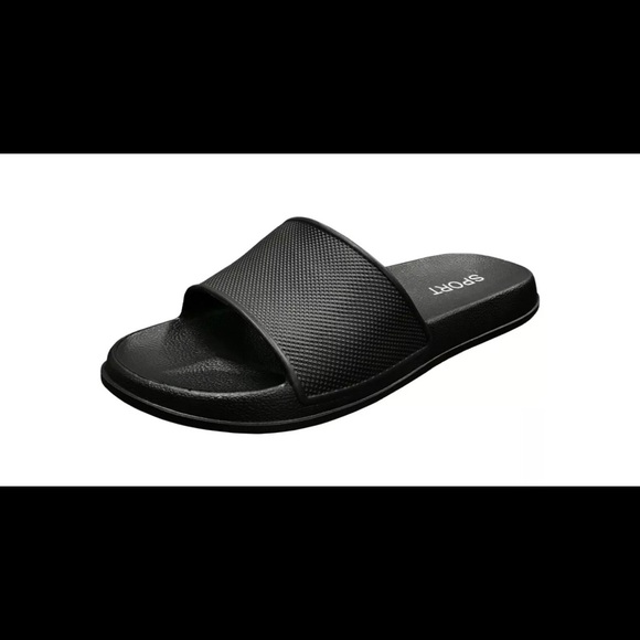 Men's Casual Sandals Rubber Slides Black Slipper - Picture 2 of 2